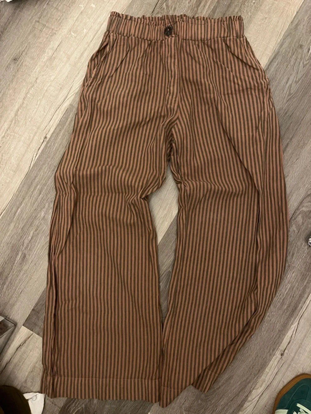 LA Relaxed Washed Brown Striped Relaxed Trousers - Picture 3 of 4
